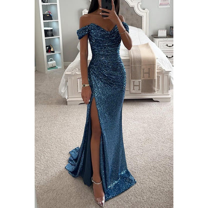 Sleeveless Sequins Prom Dress with Long Train