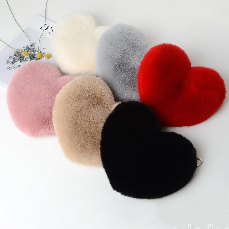 Large Capacity Heart Plush Bag with Chain Strap -