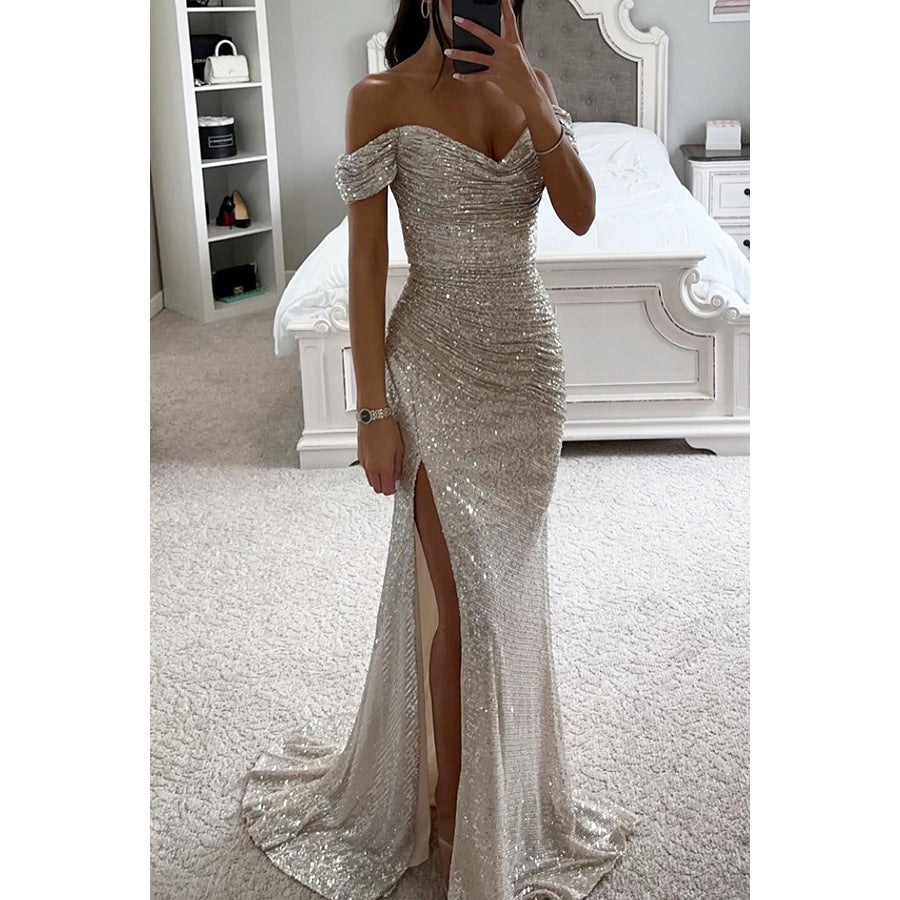 Sleeveless Sequins Prom Dress with Long Train