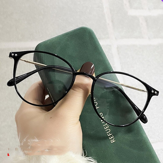 Round Thin Framed Glasses - Bright black