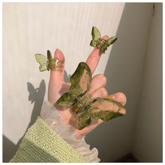 Three Different Sized Green Butterfly Hair Clips -