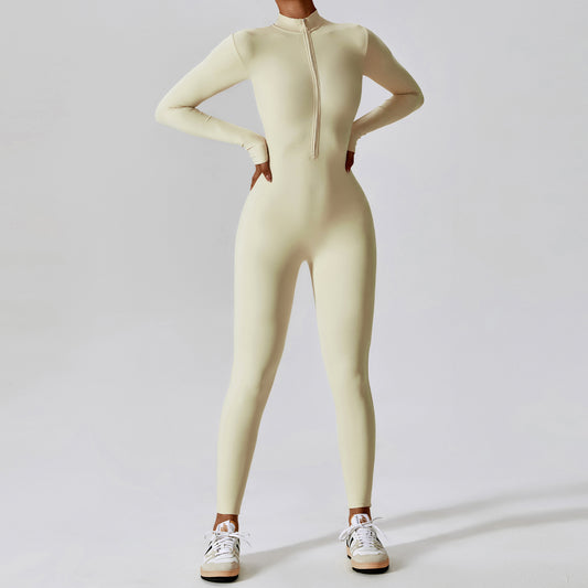 Long Sleeved Jumpsuit with Zipper - Oat Apricot