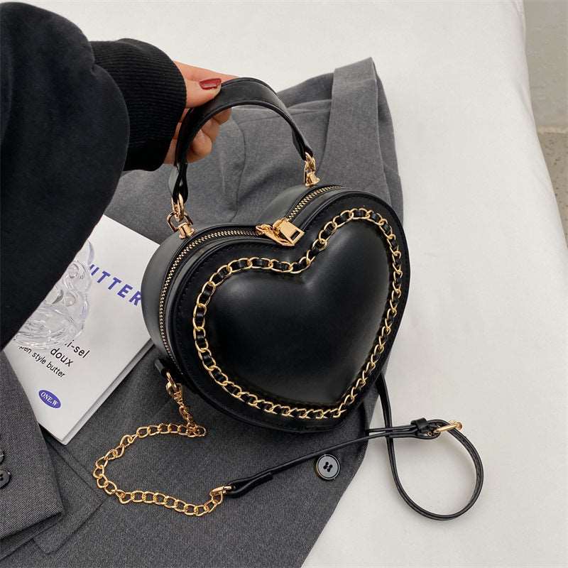 Large Capacity Heart Shaped Shoulder Bag with Chain -