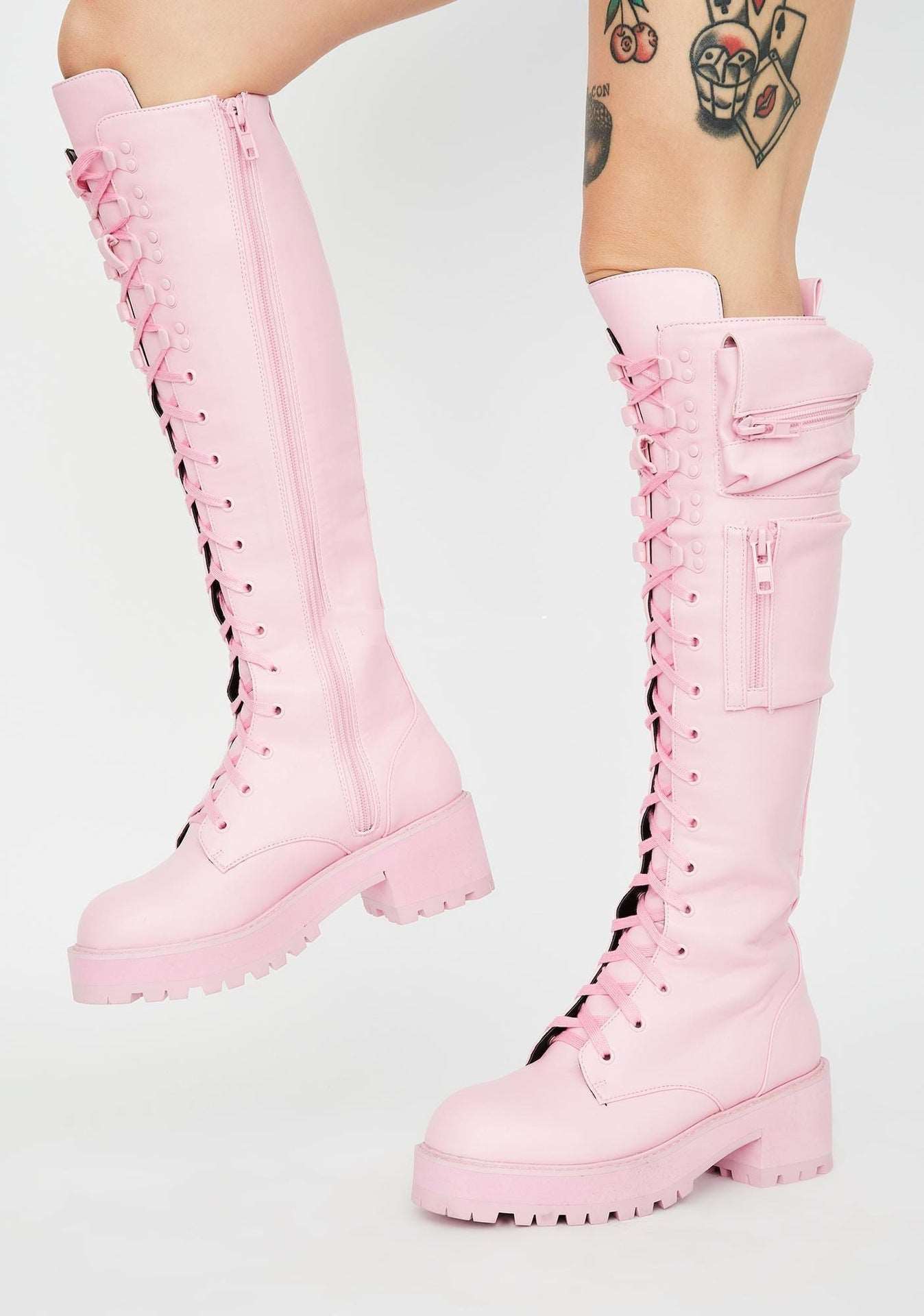 Knee High Street Wear Boots - Pink