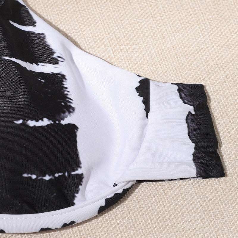 Black And White Steel Support Split Three-piece Swimsuit -