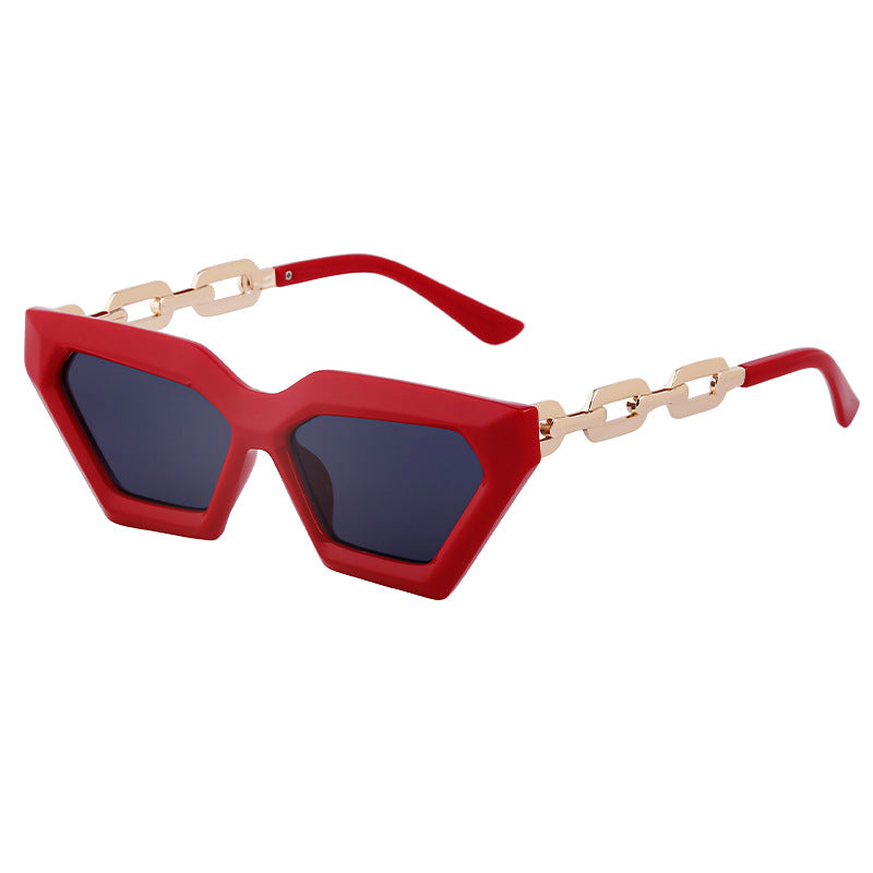 Thick Framed Cat Eye Sunglasses - C11 Big Red Gold