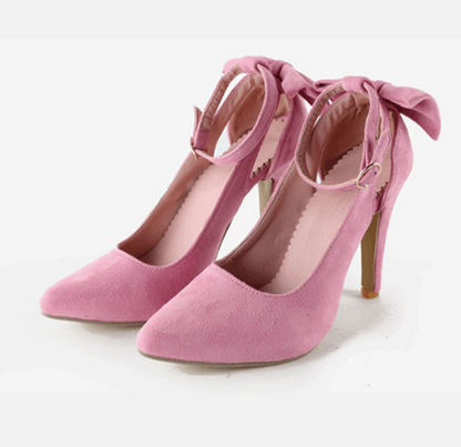 French Pointed Stiletto High Heels with Bow - Pink