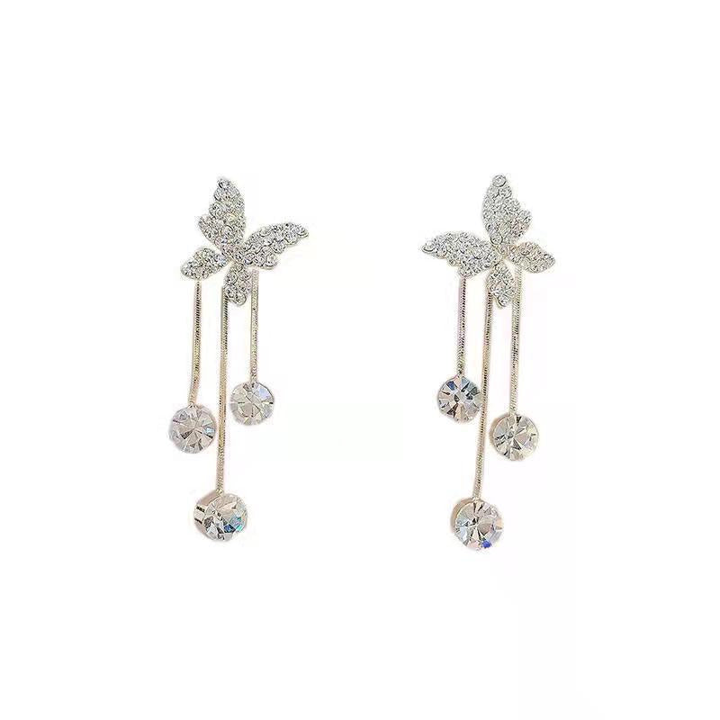 Short Butterfly Tassel Earrings - Silver