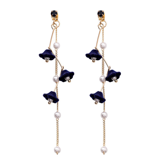 Flower Pearl Tassel Earrings - B Tibetan blue flowers
