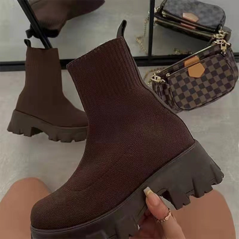 Chunky Platform Sock Boots - Brown