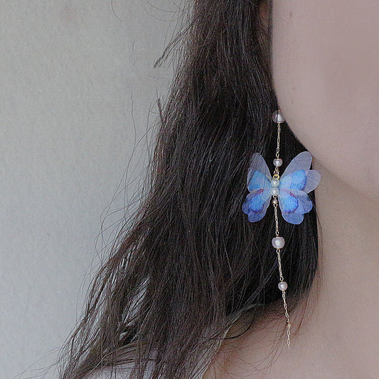 Long Tassel Butterfly Super Fairy Style Earrings Without Earholes -