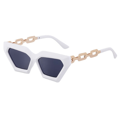Thick Framed Cat Eye Sunglasses - C10 White Framed Gold