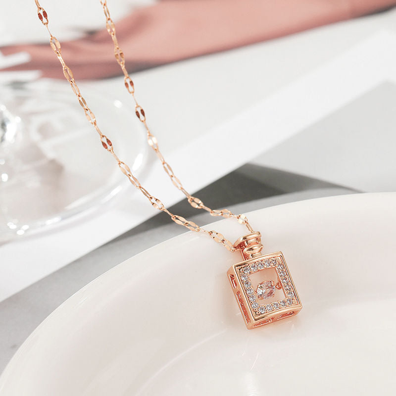 Simple Perfume Bottle Clavicle Chain Necklace - Pink Perfume Bottle