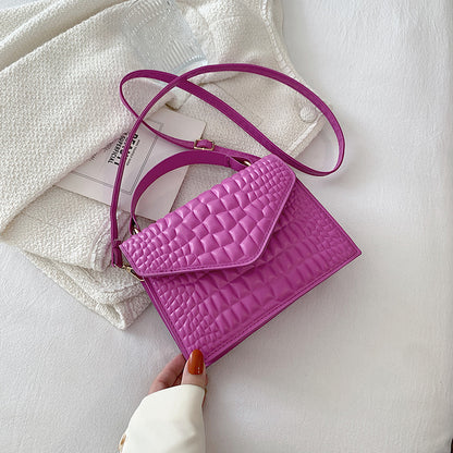 Simple Square Handbag with Reptile Skin Texture - Purple