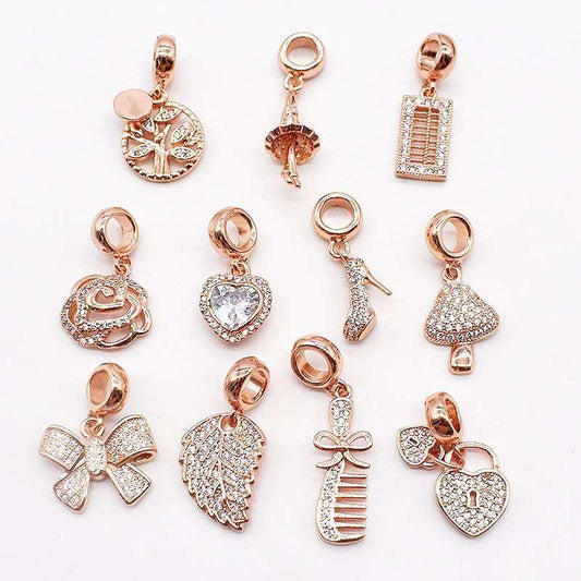 Copper Plated Rose and Silver Jewelry Charms -