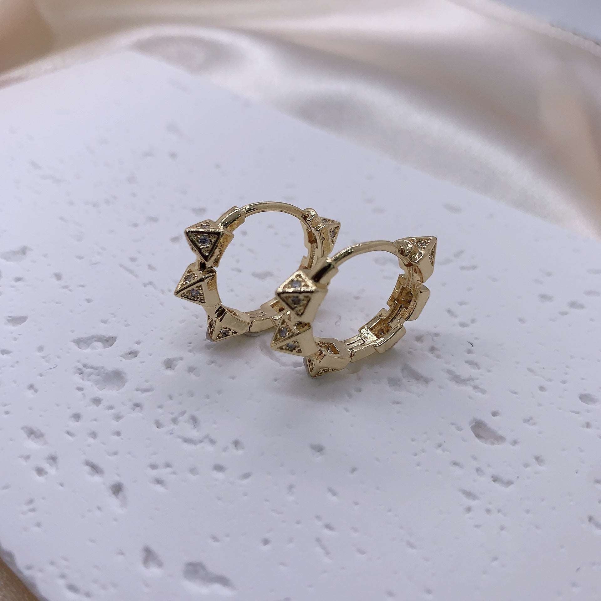 Small Gold Spiked Hoop Earrings - Gold
