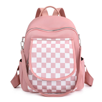 Lightweight Nylon Checker Patterned Backpack - Pink