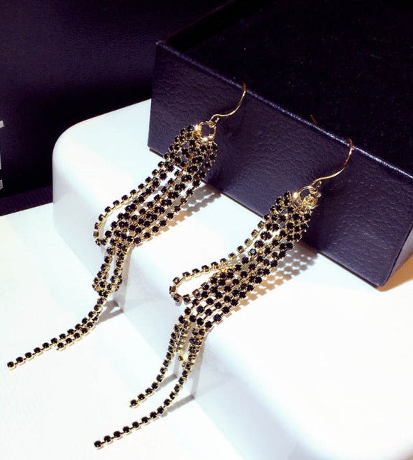 Long Gold and Silver Diamond Tassel Earrings -