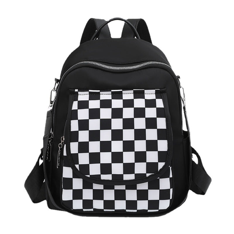 Lightweight Nylon Checker Patterned Backpack -