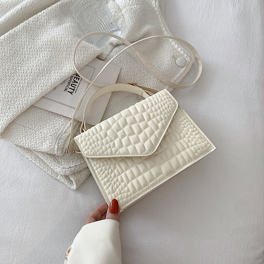 Simple Square Handbag with Reptile Skin Texture - White