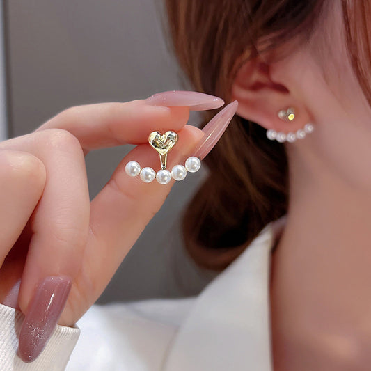 Small Silver Pearl Stud Heart Earrings - Original