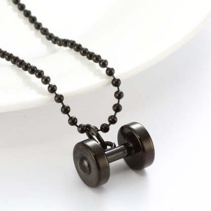 Small Dumbbell Pendant Necklace - Black