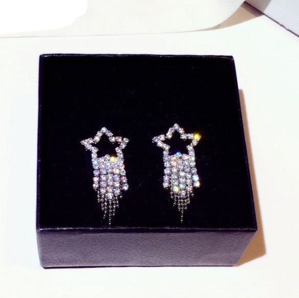Large Star Tassel Earrings - Silver
