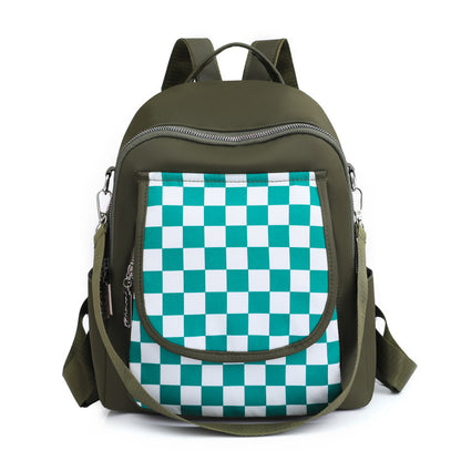 Lightweight Nylon Checker Patterned Backpack - Green