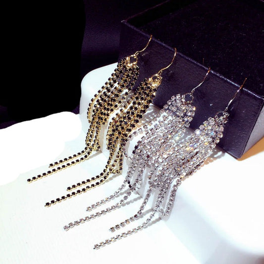 Long Gold and Silver Diamond Tassel Earrings -
