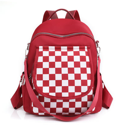 Lightweight Nylon Checker Patterned Backpack - Red