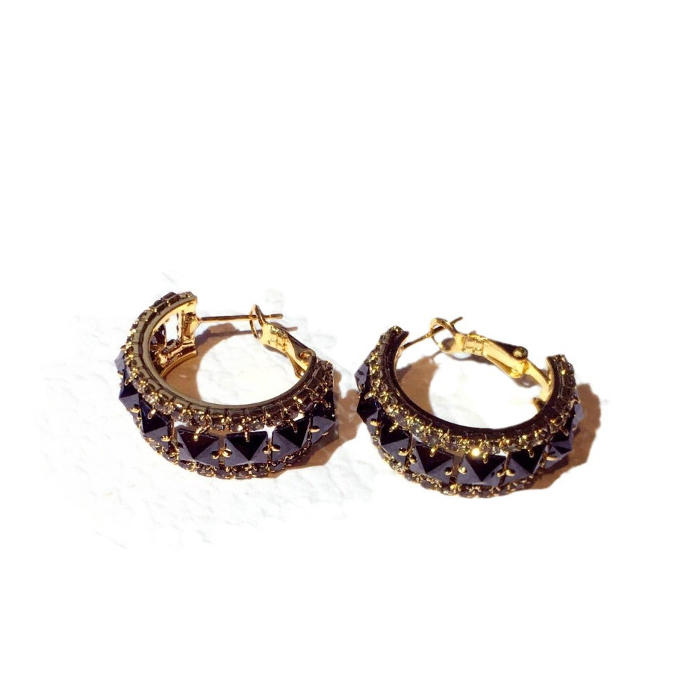 Small Black & Gold Hoop Earrings -