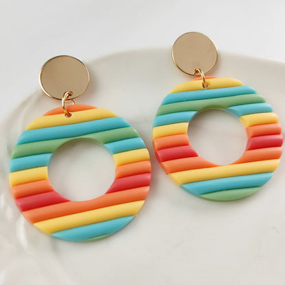Multi-Color Clay Circle Earrings - Rainbow