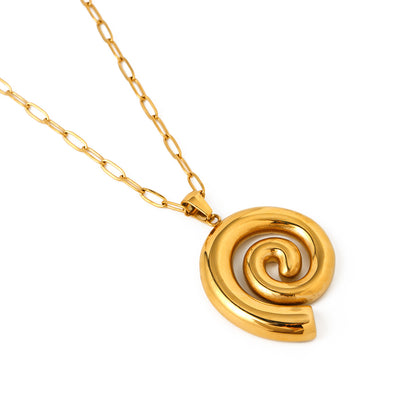 Stainless Steel 18K Gold Thick Swirl Pendant Necklace -