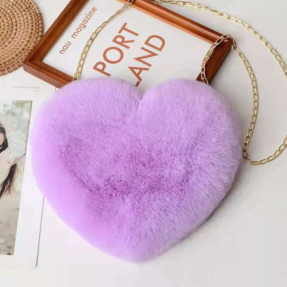 Large Capacity Heart Plush Bag with Chain Strap - Purple