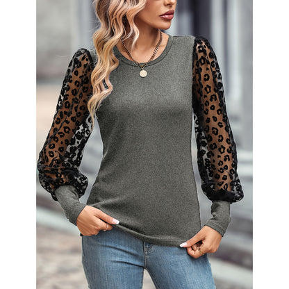 Slim-fit Color Matching Long-sleeved Top - Gray