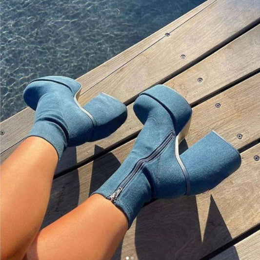 Thick Mid-Ankle Platform High Heels -