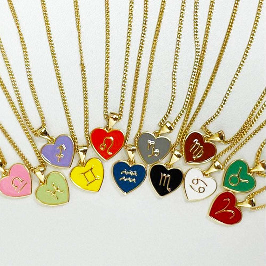 12 Constellation Heart Shaped Clavicle Necklaces -