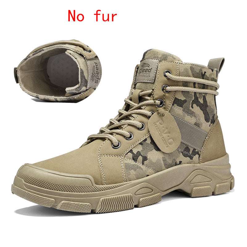 Fleece Cotton Winter Combat Boots - Olive without Fur