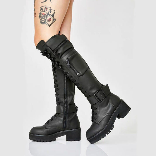 Knee High Street Wear Boots - Black