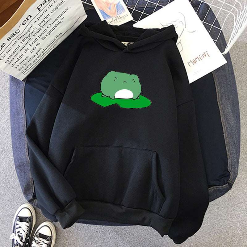 Long Sleeved Hoodie with Cute Angry Frog