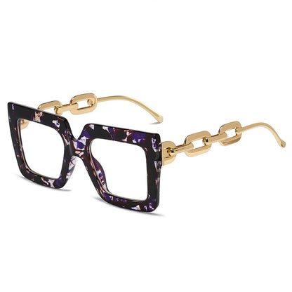 Large Square Flat Glasses - Purple flower frame