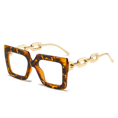Large Square Flat Glasses - Leopard print