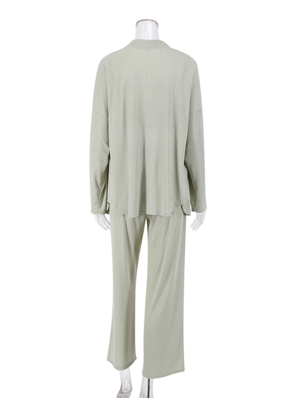 Thin Lightweight Matching Pants, Cardigan and Bralette Loungewear Set