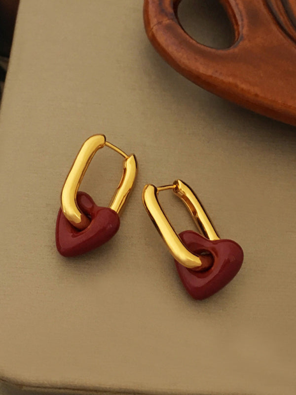 Gold & Burgundy Heart Necklace and Earrings