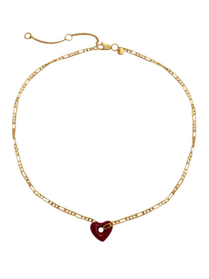 Gold & Burgundy Heart Necklace and Earrings