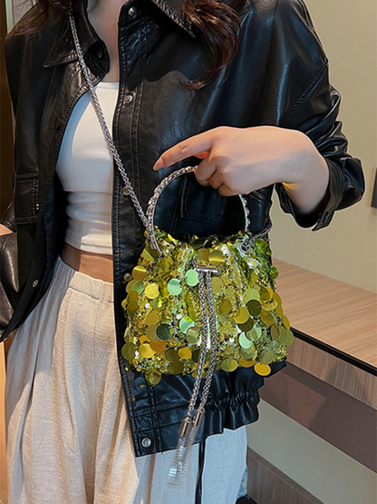 Metal Sequin Tassel Crossbody Handbag