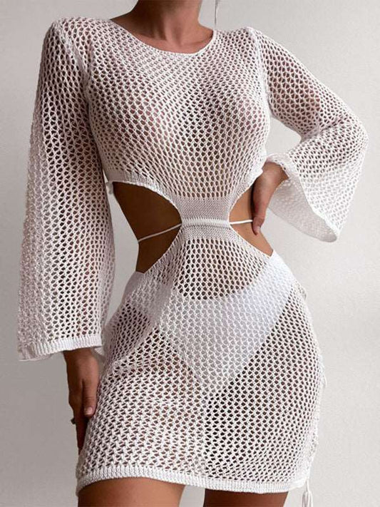 Knitted Swimsuit Cover Up Dress - White