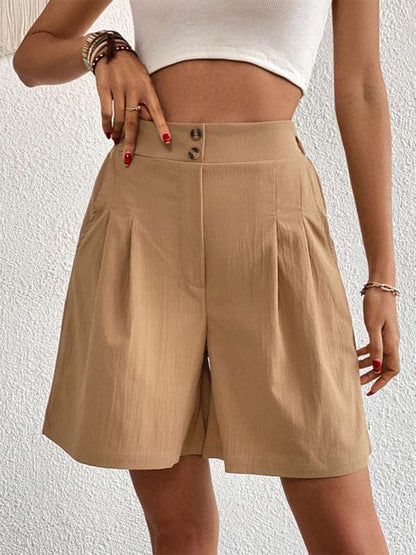 Women’s Pleated High Waist Linen Shorts -