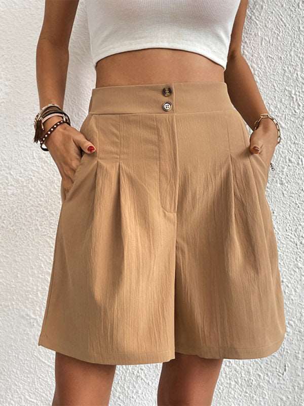 Women’s Pleated High Waist Linen Shorts -