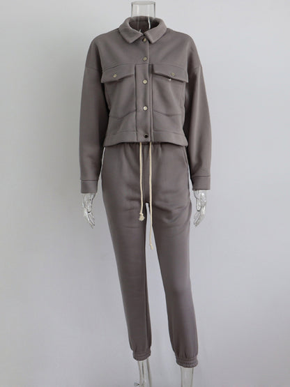Thick Long Sleeved Jacket with Matching Drawstring Pants
